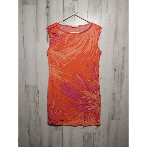 Trina By Trina Turk Dress Women's Medium Orange Pink Floral Sleeveless Mini - Picture 1 of 7